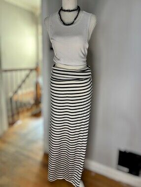 Azules Black and White Striped Maxi Skirt